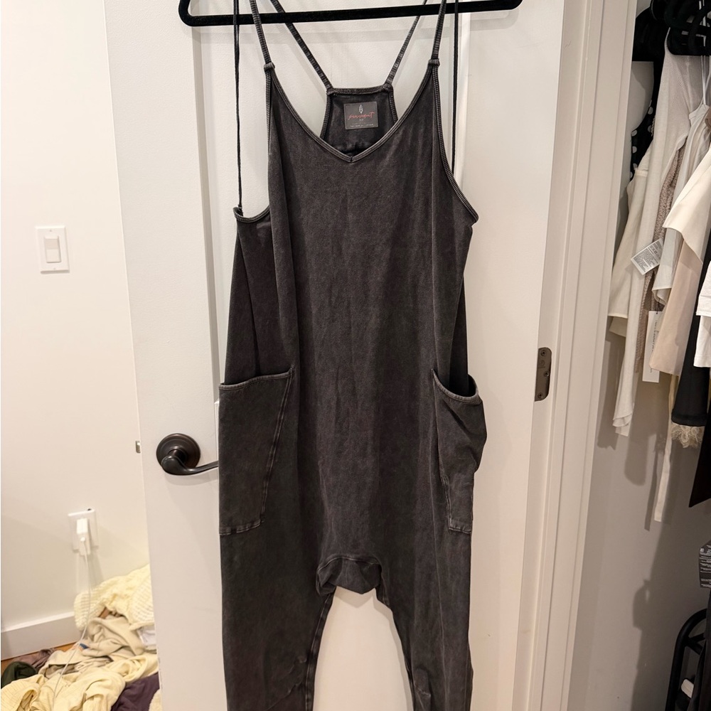Free People Washed Black Wide Leg Jumpsuit